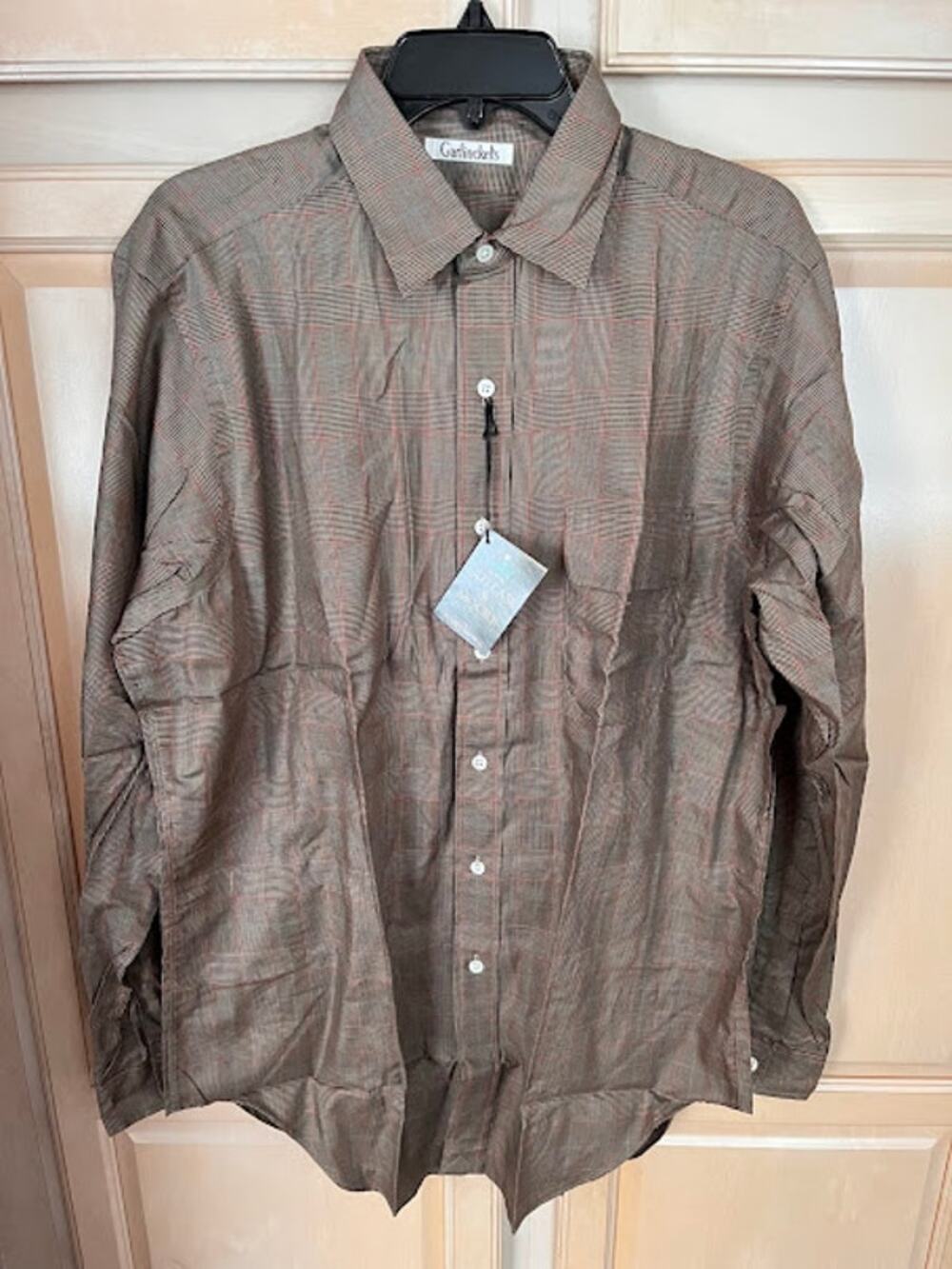 Vintage 80s New Garfinckels Shirt Brown Red Plaid Button Down Size L
